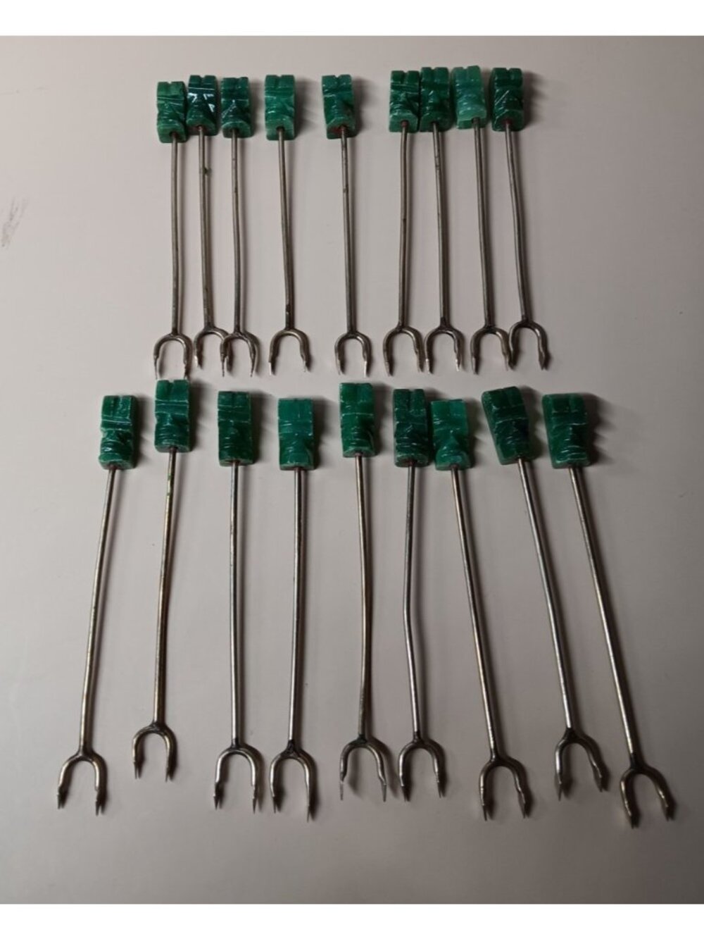 Carved Jade Stone Tiki Hors D'oeuvre Appetizer Cocktail Picks 18 pc